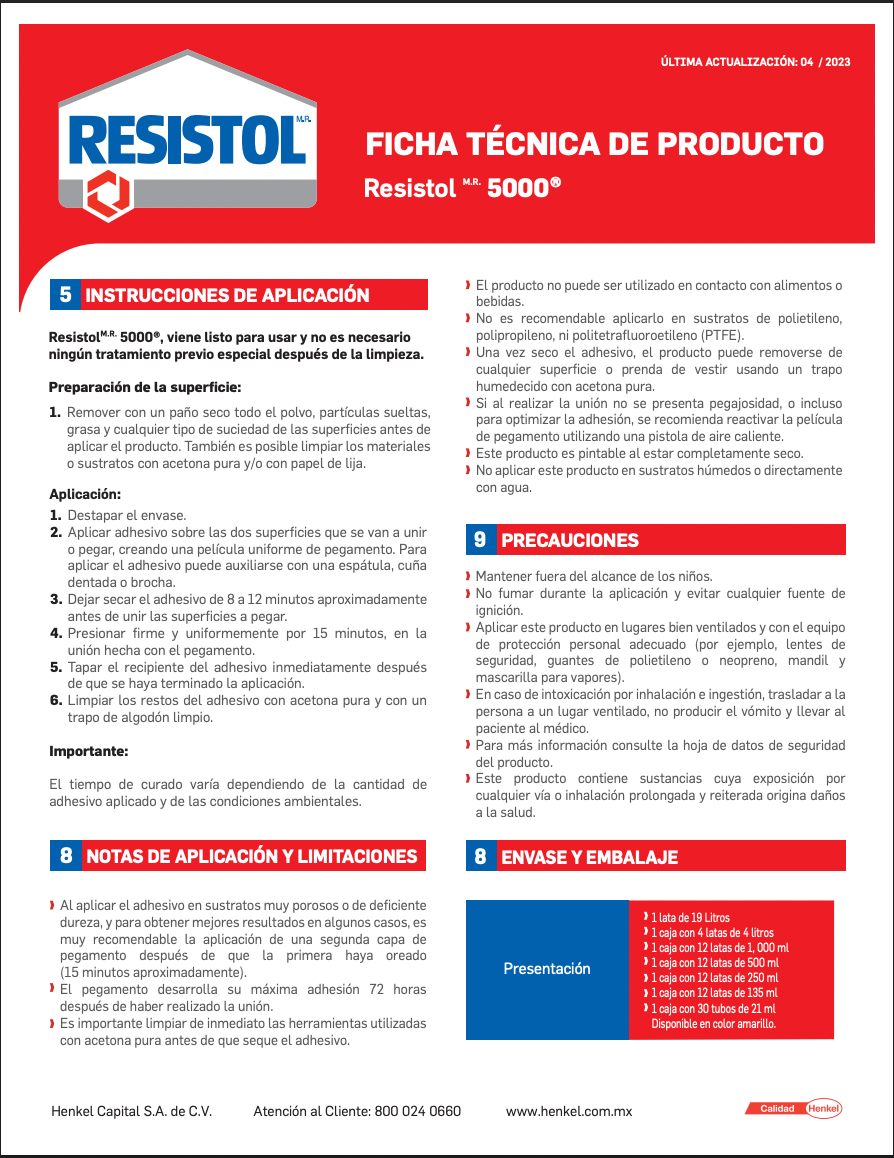 RESISTOL 5000 PEGAMENTO DE CONTACTO 500 ML