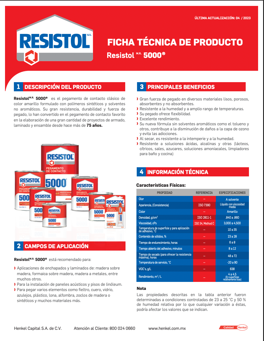 RESISTOL 5000 PEGAMENTO DE CONTACTO 500 ML