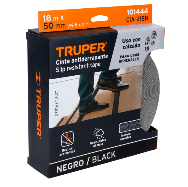 ROLLO DE 18M DE CINTA ANTIDERRAPANTE NEGRA 50MM CON  ABRASIVO MCA. TRUPPER