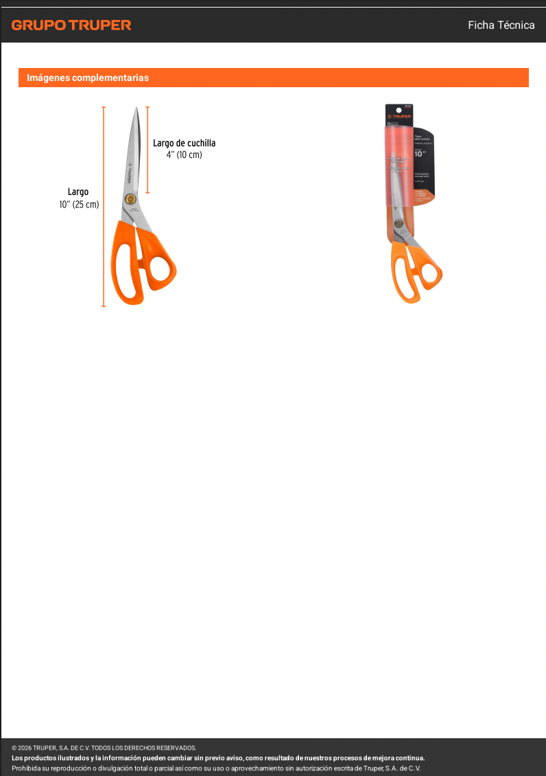TIJERA 10" PARA COSTURA, DE ACERO INOXIDABLE, TRUPER