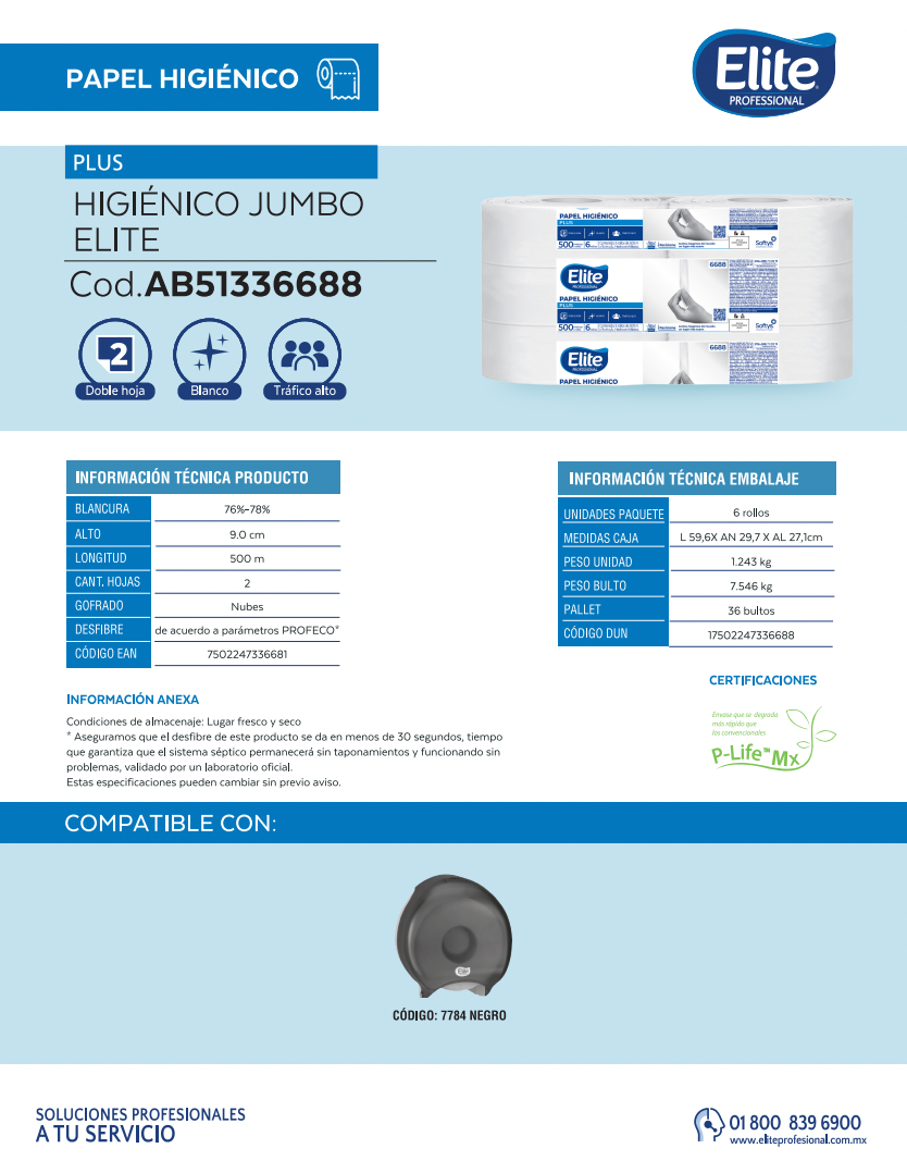PAPEL HIGIÉNICO  500 MTS 6 ROLLOS- ELITE